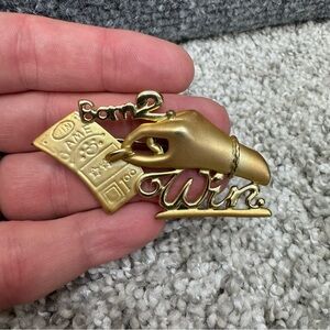 Vintage Born 2 Win Scratch Off Lottery Gold Tone Pin Brooch
